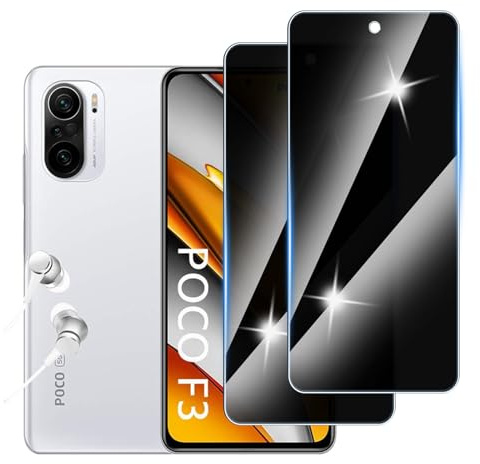 Hirshen 【2 Piezas】 Protector Pantalla Privacidad para Poco F3,Anti-Espía Vidrio Película,Cristal Vidrio Templado Anti Espía,9H Dureza,Sin Burbujas,Anti-Arañazo,Privacy Screen Protector
