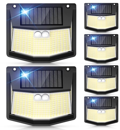 spqment Solar Security Lights Outdoor Garden - 248 LED Solar Powered Waterproof IP65-270° Wide Angle 3 Motion Sensor Lights Powered Front Door Yard Garage Garden Fence 6 Pack