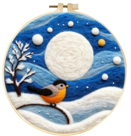 Meecaa Nadelfilz-Set zum Selbermachen für Anfänger, Wintertiere, Vögel, Schnee, inklusive Wollfilz-Zubehör, Stickrahmen, schöne Wollmalerei und Nadelfilzwerkzeuge (Winter)