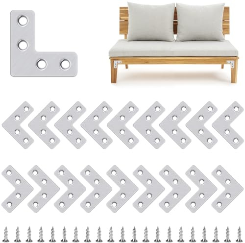 BGOBTY Escuadras de Angulo,20 unidades Conector Plano en Forma de L a 90°,Soportes de Ángulo Plano con tornillos,Escuadra Plana en L,para armarios de madera,mesas,sillas. (40 * 40 mm)