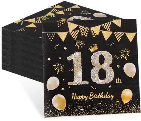 finemark Lot de 60 serviettes de table pour 18 ans deco anniversaire garçon Motif Happy Birthday Décoration de table anniversaire garçon fille