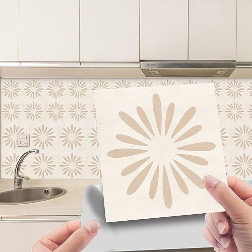 DOTBUY-SHOP 24 PCS Style Simple Autocollant Carrelage pour Cuisine Salle de Bain, Autocollant Carreaux Imperméable, Auto-Adhésif Stickers Carrelage DIY Stickers Carreaux (Beige,10x10cm)