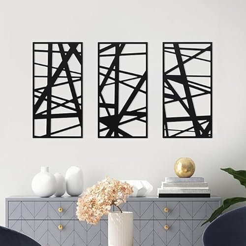 PVYGDXYI Schwarze Metall-Wanddekoration, abstrakte Metall-Wandkunst, minimalistische Linienkunst, 3D-Textur, Wandskulptur, geeignet für Wohnzimmer, Beszimmer, Büros, Restaurants