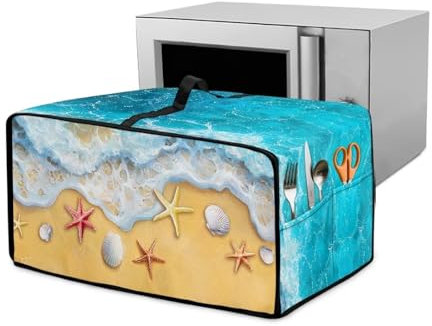 Wanyint Cubierta antipolvo para horno tostador pequeño, 47 x 37 x 23 cm, poliéster con aspecto de lino a prueba de polvo, funcional y decorativa, estrella de mar de playa