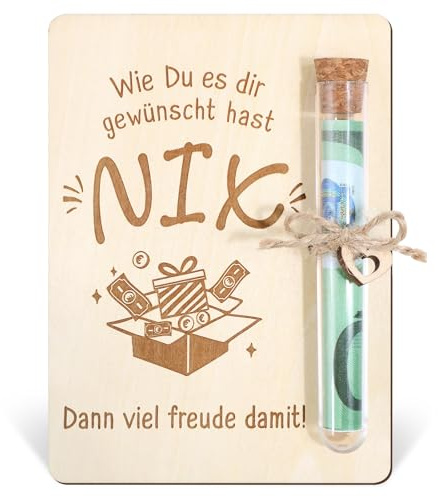 BOFUNX NIX Geschenk Geburtstag Holz Geldgeschenk Verpackung Geburtstag Nichts Geburtstagsgeschenk Wunscherfüller Weihnachten Geschenk mit Reagenzgläser für Frauen und Männer