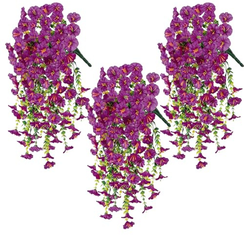 DINGFENG Juego Plantas Artificiales Colgantes Flores como Petunias Reales | Resistentes a la Intemperie, para Balcón, Jardín e Decoración Floral para Hogar Bodas y Eventos