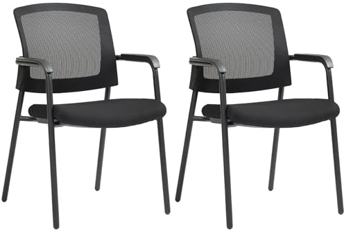 CLP Besucherstuhl 2er Set, Konferenzstuhl Volga, mit Armlehne, stapelbarer, mit Rückenlehne, Büro Stuhl für Besprechungsräume, Farbe:schwarz