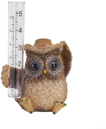 Pluviomètre hibou fantaisiste en résine, mesure jusqu'à 12,7 cm, idéal pour la décoration de jardin et les observations météorologiques
