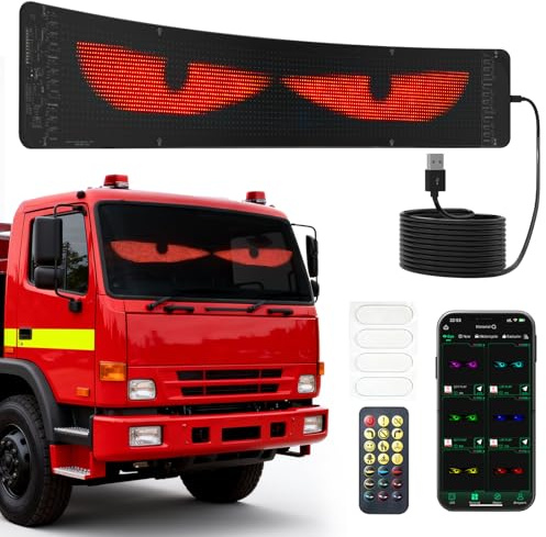 SIBI LIGHTING Led Augen, 12 x 60 cm Devil Eyes LED-Anzeige mit Fernbedienung & Bluetooth-App, DIY Programmierbare, Flexible LED Laufschrift für Auto, Lkw, Werbung, Party-Deko