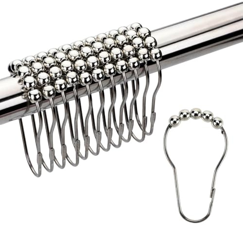 12 Pcs Stainless Steel Shower Curtain Hooks, Shower Curtains Rings, Shower-Rod Rail Rings for Bathroom Curtains Rods, Easy To Open, Close & Install