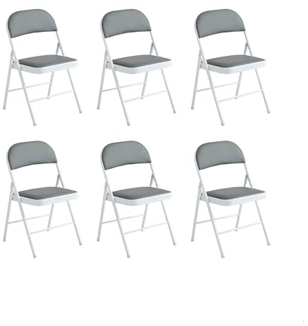 mcc direct Folding Chairs, Faux Leather Foldable Chairs with Metal Frame and Padded Seat, Easy to Fold and Store for Home, Office, Dining and Reception (6, Grey)
