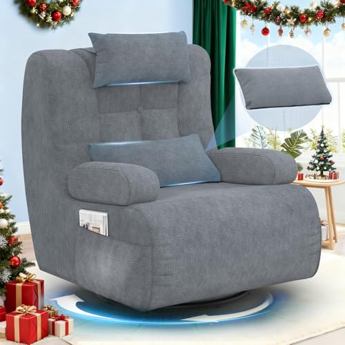 3 in 1 Poltrona Relax,360° Poltrona Girevole, Sedia Imbottita Oversize con Schienale Alto, 2 Cuscini Extra, 2 Tasche Laterali, Cuscino e Schienale Imbottiti, Sedia Girevole Decorativa per Soggiorno
