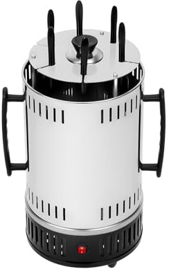 Grill elettrico verticale & 1000 W spiedino girevole – Grill elettrico | Griglia verticale in acciaio inox | Include 6 spiedini e 6 vaschetta per oli | Per casa, barbecue, picnic