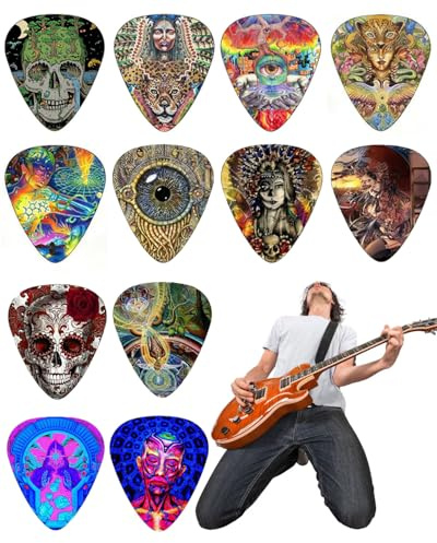 HUVZOR 12 Pièces Médiator pour Guitare Acoustique & Electrique(Mediator Guitare Électrique) Accessoires Electrique, Basse, Ukulele (Guitar Pick)