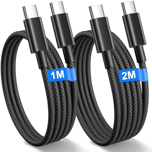 iPhone 15 16 17 Cable USB C[1M+2M], 60W Cable USB C Carga Rapida para iPhone 17 16 15 Pro Max/Pro/Air/, iPad,Samsung, Cable Cargador Tipo C Trenzado Nylon Cables USBC Apple Black