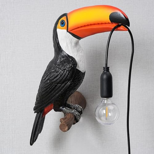 KPLFI Toucan Wall Lamp, Resin Bird Wall Light with E12 Bulb & On/Off Switch, UK Plug, Creative Animal Decorative Lighting Fixture for Bedroom, Living Room, Study, Hallway, Art Room(Colour,Right)
