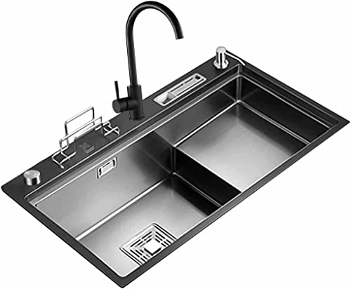 Lavello da cucina in acciaio inossidabile con rubinetto multifunzionale - Organizzazione efficiente dell'area umida con design a scala