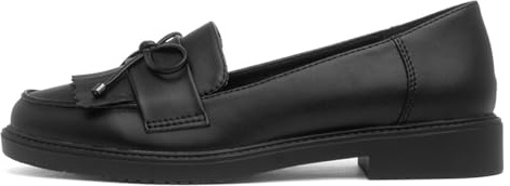Lilley Womens Black Bow Slip On Loafer Shoe