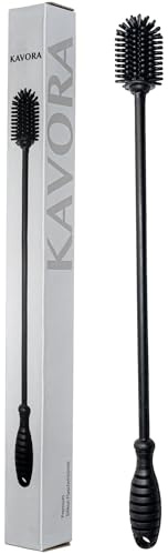 KAVORA Flaschenbürste lang 38 cm aus Silikon, SS304-Edelstahlkern, Schwarz | Schützt, was du dir leistest: LFGB-zertifiziert, BPA-frei, 500× spülmaschinenfest. Für Trinkflaschen, Thermosflaschen, Shaker