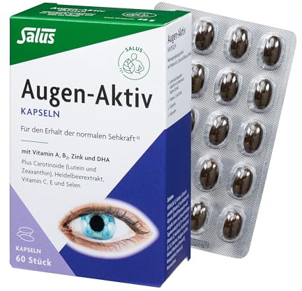 Salus Augen-Aktiv - 1x 60 Kapseln (46 g) - Nahrungsergänzungsmittel mit Vitamin A, B2, Zink und DHA aus Fischöl - Für den Erhalt der normalen Sehkraft
