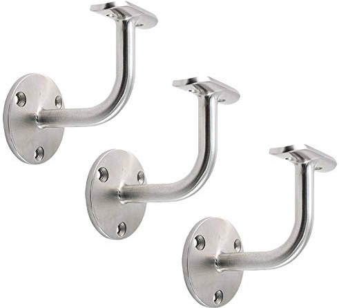 3-Pack Brushed Satin Polished Stainless Steel Grade AISI 304 Handrail Stair Wall Bracket - Select Pack Size (3)