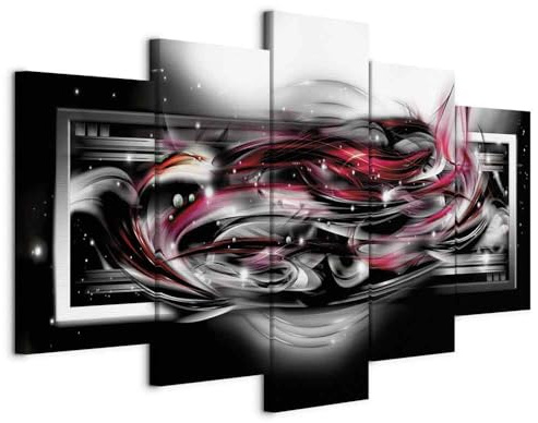 B&D XXL - Leinwandbild Galaxy schwarz rot, 200x100 cm, 5-teilig, Wohnzimmer | Hochwertige Leinwand, sofort aufhängbar, ideal fürs Wohn- oder Schlafzimmer, wasserfest und lichtecht, langlebig, stilvoll