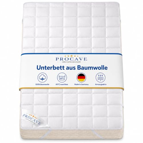 PROCAVE weiches Unterbett aus 100% Baumwolle, atmungsaktiver Matratzen-Schoner, hochwertige Matratzentopper, Matratzen-Auflage 150x200 cm