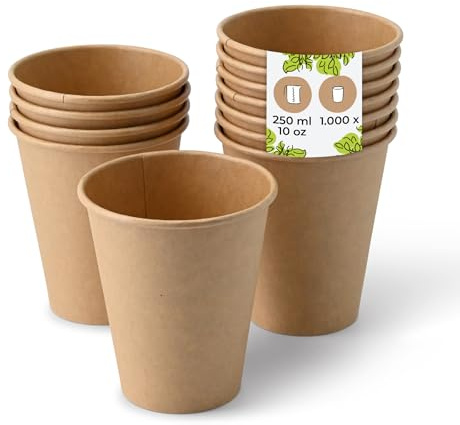 BIOZOYG 1000 Stück Kaffeebecher Pappbecher 250ml / 10 oz Ø 90 mm braun - Einwegbecher plastikfrei - Becher aus nachhaltiger Forstwirtschaft - Kaffeebecher Einweg
