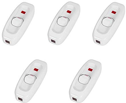 Nikou 5er Pack Lichtschalter - AC 250V 10A Inline ON/Off Tischleuchte Schreibtischlampe Kabelschalter mit LED-Kontrollleuchte (Farbe : Weiß)