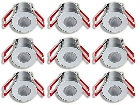 3W LED Mini Einbaustrahler, Aluminium, IP65 Wassergeschützt, 3000K Warmweiß, Dimmbar mit Funk, Innen- und Außenbeleuchtung für Terrassenüberdachung, Badezimmer, etc (Silber, 9x Minispot)