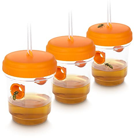 GARDIGO® Trappola per Vespe - Set di 3 | Repellente per Vespe senza Veleno | Trappola per Insetti Idonea alla Cattura di Animali Vivi | Da Appendere | Trappola per Mosche, Moscerini e Moschini