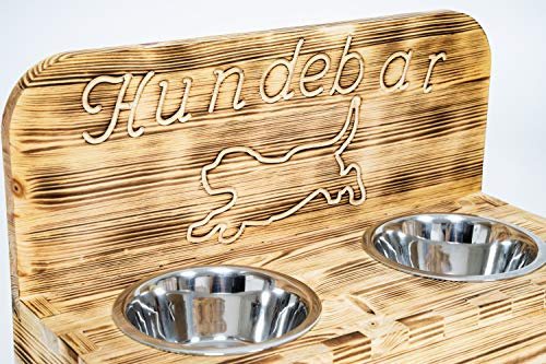 Hundebar S Futterbar inkl. 2X 700ml Futternapf für Hund Futterstation | Mit Rückwand für kleine bis mittlere Hunde