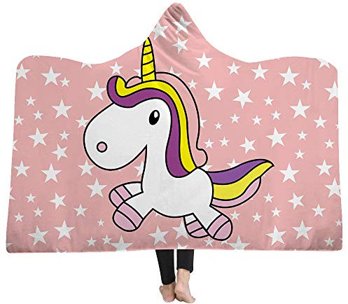 Chickw1 Einhorn Decke mit Kapuze, 3D Druck Kuscheldecke mit Kapuze Plüschdecke Pelzdecke Decken mit Hoodie für Erwachsene Kind Couch Sofa oder Bett (150x130cm,Rosa)