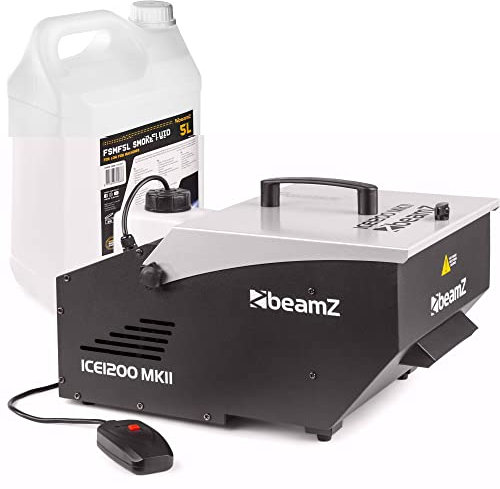 BeamZ ICE1200 MKII máquina de humo bajo de 1200W para niebla de suelo y 5L de líquido de niebla, compartimento para hielo, mando a distancia por cable, discoteca, cumpleaños, Halloween, color negro