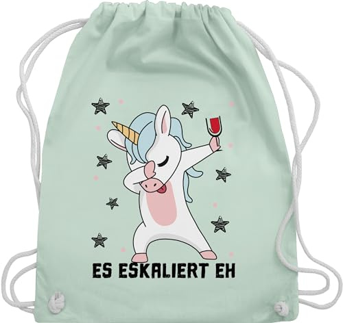 Shirtracer Turnbeutel Rucksack - Party & Alkohol Damen - Es eskaliert eh Einhorn mit Weinglas - Unisize - Pastell Grün - einhornrucksack saufrucksack sauf wein beutel geschenke für weintrinker