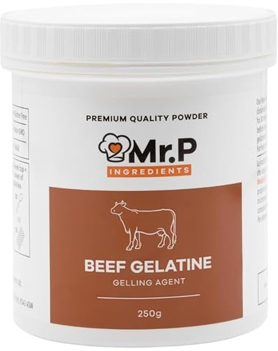 Mr.P Ingredients Gelatina di Manzo in Polvere 250g, Qualità Premium, Bloom 250, Ideale per Dessert di Gelatina Marshmallow, Gelatina in Polvere Halal, Gelatina Senza Zucchero, Senza Glutine, Senza OGM