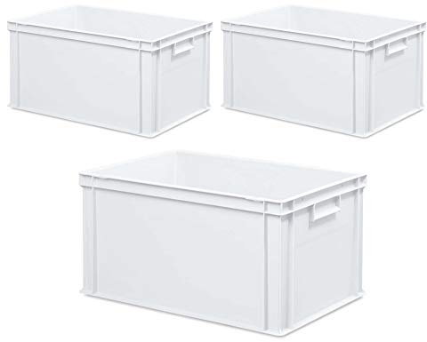 BRB 3x Euro-Stapelbehälter mit 2 Griffleisten, LxBxH 600x400x320 mm, weiß
