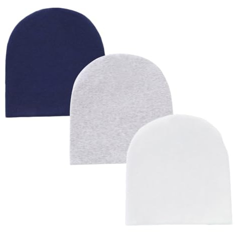 Snegyu 3-pack babymössor barn unisex stickade mössor i bomull för 0–12 månader nyfödd baby hatt för nyfödd barnkammare mössa mössa, Grå / marin / vit, 0-3 mesi
