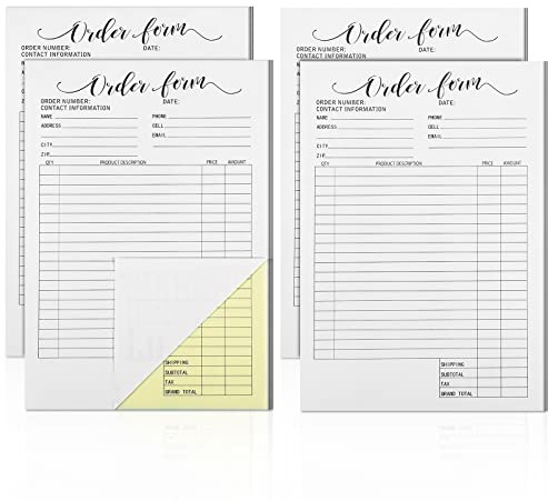 4 Packs 2 Part Order Forms for Small Business Blank Carbonless Pocket Order Form Pad Copy Boutique Supplies Work Orders Forms Handheld Invoice Pad, 8.3 x 5.7 Inches, 50 Sets Each Pack(Elegant Style)