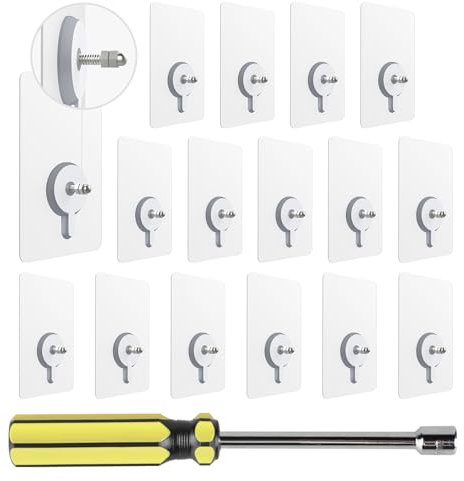 efuturetime® 16 Stück Selbstklebende Hängenägel Transparente mit 14mm Schraubstange, Schrauben Ohne Bohren, Klebe Schrauben mit Schraubendreher, Schrauben zum Kleben, M4-14mm