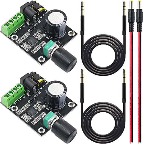 Youmile 2 pcs PAM8610 2 x15W D Digital Dual Power Audio Amplifier Board DC 12V Digital Audio Stereo High Power Amplifier Board with 3.5mm Audio cable DC male cable