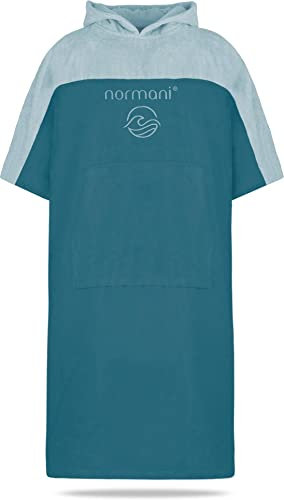 normani Badeponcho für Erwachsene aus Bio-Baumwolle - Strandponcho Surfer-Poncho mit Kapuze - Strand Umziehhilfe für Herren und Damen Farbe Petrol Größe L-XL
