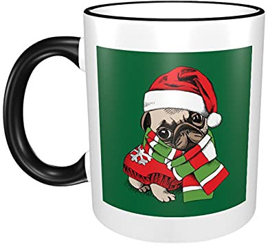 AOOEDM Grüner Hund Mops Weihnachtsbecher, große Keramik-Kaffeetasse, 11 Unzen, Opa-Geschenke, weiß
