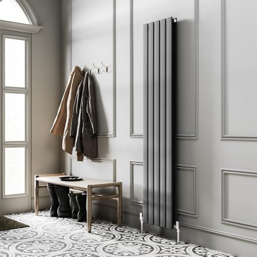 Go Bathrooms Pinta 1600 x 340mm Vertical Radiator Anthracite Flat Panel Double Column Tall Upright Radiator Anthracite Grey Wall Mounted Central Heating Includes Mounting Brackets