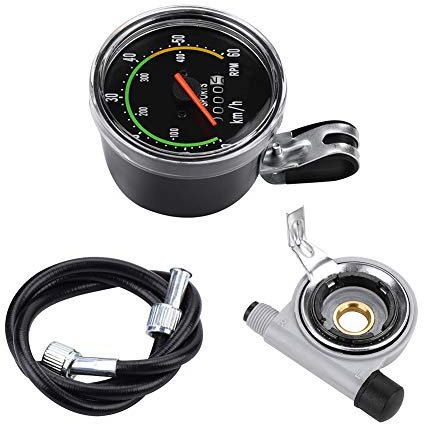 Tiiyee Mechanical Bike Speedometer, Waterproof Bicycle Odometer KMH Gauge Aluminum Alloy Pure Analog Bicycle Computer Cyclocomputer for Motorized Mountain Road Exercise Cruiser Commuter Bike Parts