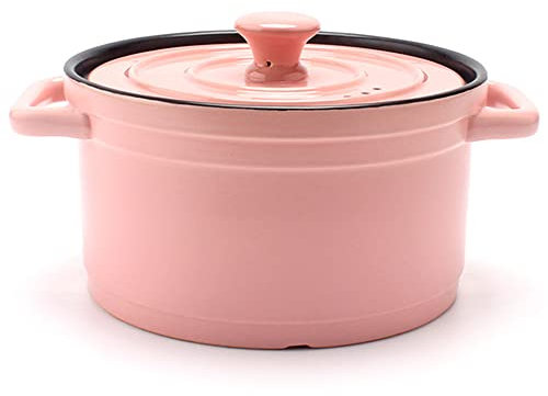 Enameled Cast Iron Covered Dutch Oven, Enameled Cast Iron Casserole Dish with Lid, Sturdy Cookware Cast Iron Pot with Lid, Non-Stick Ovenproof Enamelled Casserole Pot Pink 3L