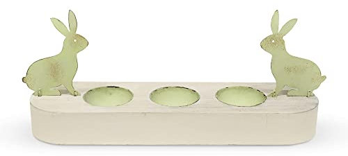 NUVOLE DI STOFFA Huevera de madera con conejo y gallina de hierro Shabby Chic Annette 2 variantes VERDE