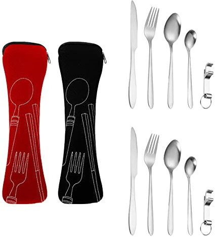 Posate in acciaio inox, 2 persone, portatile, per viaggi, campeggio, picnic, scuola e catering e accessori