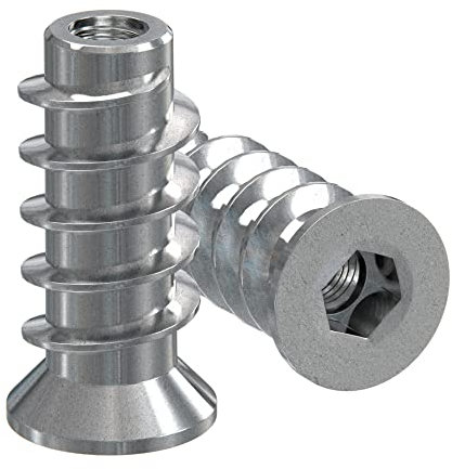 20 Stück Einschraubmutter mit Innensechskant M6x24 mit Abdeckrand – Stahl verzinkt, rostfrei – Einschraubmuffe, Gewindemuffe, Gewindeeinsatz, Gewindebuchse, Gewindeeinsatz für Holz