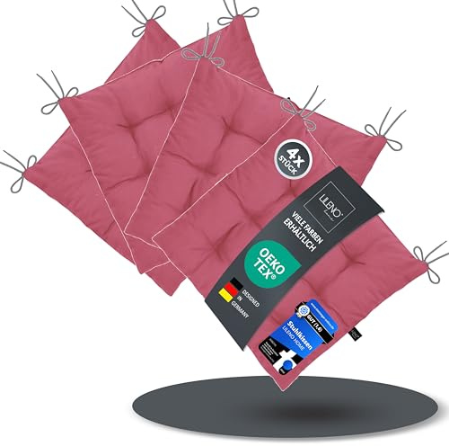 LILENO HOME 4er Set Stuhlkissen 21 Pink (40x40x6 cm) - Sitzkissen für | Garten, Küche oder Esszimmer - UV-beständige indoor u. outdoor Stuhlauflage als Stuhl-Kissen (Linda FUM)